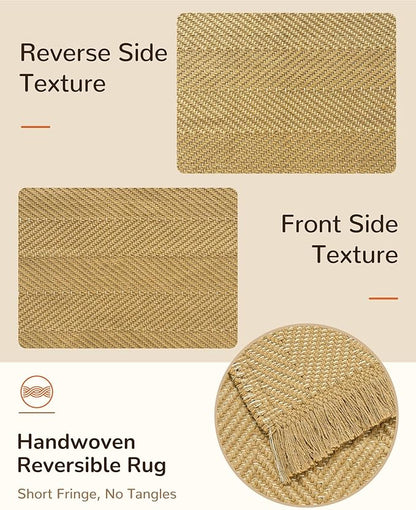 BESTSWEETIE 8x10 Washable Rug Hand-Woven Low Pile Soft Modern Farmhouse Bohemian Decor Reversible Braided Rugs with Tassels Throw Carpet for Living Room Bedroom Entryway Bathroom, Natural Jute