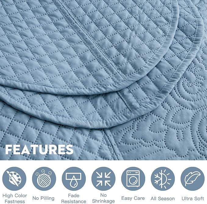 HZ & HY Oversized King Bedspread, Ultrasonic Coverlet Bedding Set, Lightweight Thin Comforter, Reversible, 5 Piece, 100% Microfiber, Ashley Blue