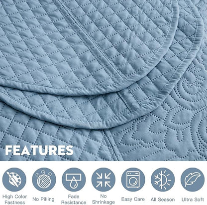 HZ & HY Oversized King Bedspread, Ultrasonic Coverlet Bedding Set, Lightweight Thin Comforter, Reversible, 5 Piece, 100% Microfiber, Ashley Blue