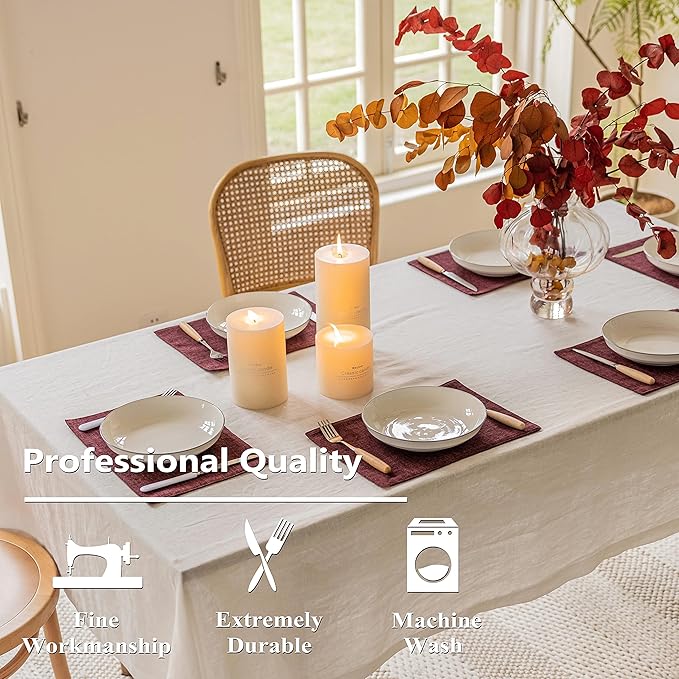 Home Brilliant Red Placemats for Holiday Linen Placemats Heat Resistant Dining Table Mats Kitchen Place Mats Dinner Christmas Decor, Set of 6, Wine Red