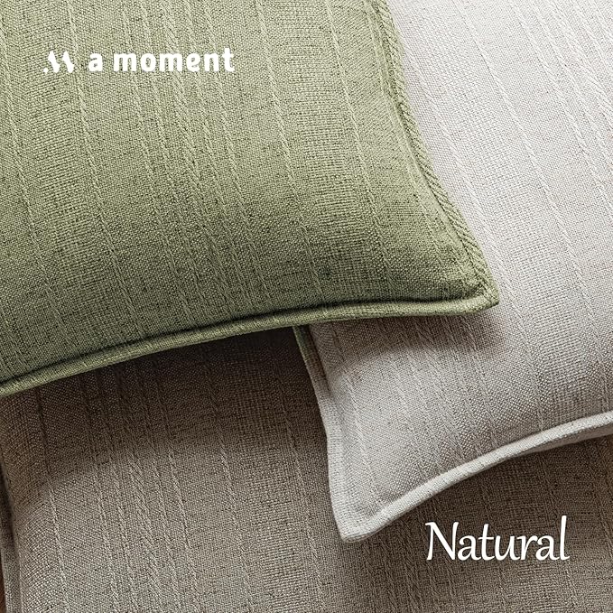a moment Linen Pillow Covers Set of 2,Boho Farmhouse Throw Pillowcases Neutral Textured Decorative Covers for Couch Sofa,Soft Linen Blend Accent Case Cushion Home Decor 18"x18"Seeding Green