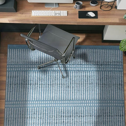 Rugshop Contemporary Stripe Lines High Traffic Living Room,Bedroom,Kitchen, Home Office Area Rug 5' x 7' Blue