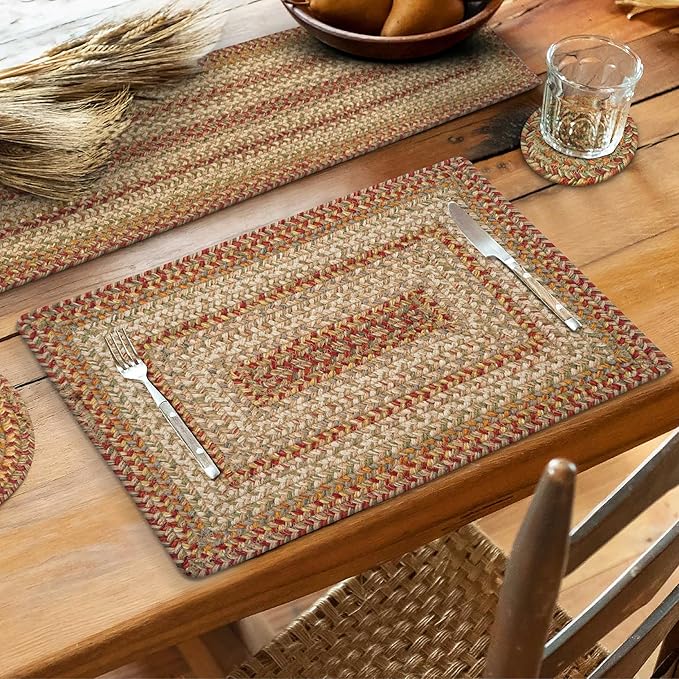 Homespice Harvest Jute Woven Placemats, Warm Country Decor, Set of 4, Multicolor 13x19 Rectangle Table Mats - Vibrant Colors, Durable, Easy to Clean and Protects Furniture