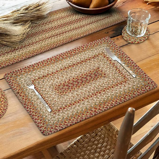 Homespice Harvest Jute Woven Placemats, Warm Country Decor, Set of 4, Multicolor 13x19 Rectangle Table Mats - Vibrant Colors, Durable, Easy to Clean and Protects Furniture