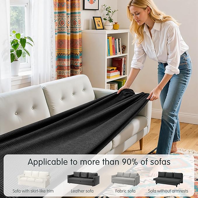Hokway Couch Cushion Covers Stretch Cushion Covers Sofa Seat Cushion Slipcover Cushion Protector(Black, Large)