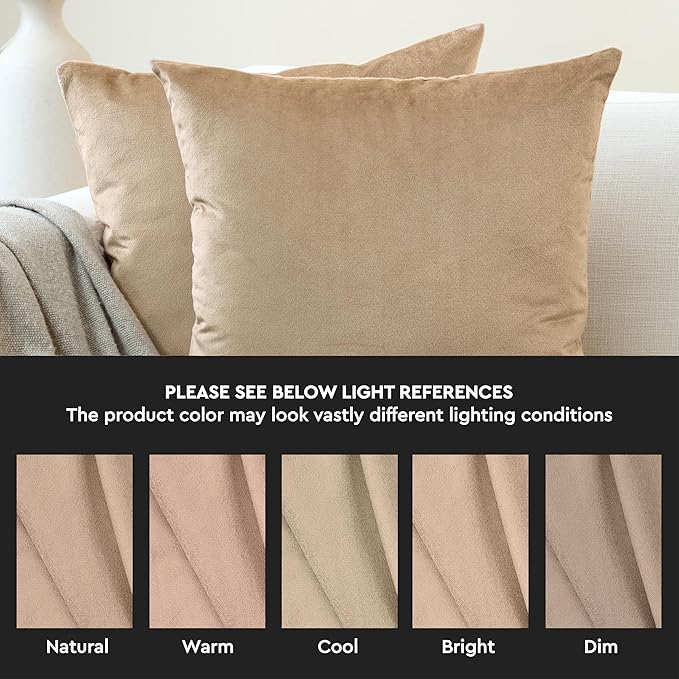Encasa XO Velvet Throw Pillow Covers 24x24 in (60x60 cm) - Beige - Set of 2 No Inserts, Only Pack of 2 Cases | Soft Square Decorative Euro Shams Cushion Cover for Couch, Sofa