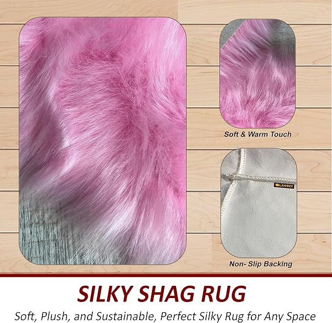 Free Shape Luxury Soft Fluffy Shag Area Rug Double Side by Side 3'x4', 90x120cm - Vegan Fur Ultra Soft Indoor Carpet Nursery Rugs for Bedroom Home Decor, Pink