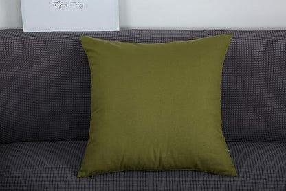 TangDepot Set of 2 Handmade Decorative Solid 100% Cotton Canvas Throw Pillow Covers/Cushion Covers, 45 Colors Available - (20"x20" 2 Pieces, Olive Green)