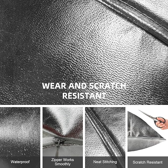 Faux Leather Throw Pillow Covers 18X18 Inch Silve Outdoor Modern Farmhouse Solid Decorative Pillow Covers for Room Couch Living Bedroom Bed Sofa