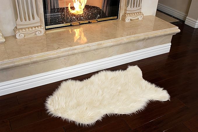 Nouvelle Legende Faux Fur Sheepskin Rug Single, Soft, Plush, Premium High-Pile Accent Rug for Bedrooms, Hallways & Living Spaces, Warm & Cozy, Faux Leather Backing, Easy Care, 23" x 40", Ivory White