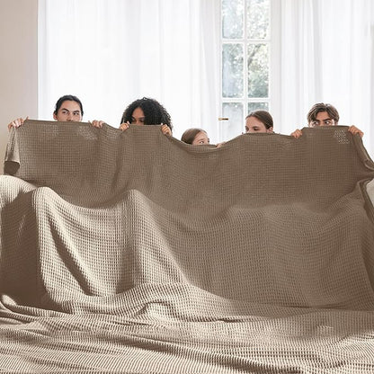 Bedsure Gentlesoft 100% Cotton Large Blanket Oversized King for Bed - Breathable Thick Waffle Weave Blanket for Summer, Couch Cover, Light Brown, 120x94 inches