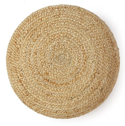 REDEARTH · Jute Circular Low Pouf Ottoman - Braided Pouffe Accent Sitting Round Footrest for Living Room, Bedroom, Nursery, kidsroom, Patio, Gym; 100% Jute (18"X18"X10"; Natural)
