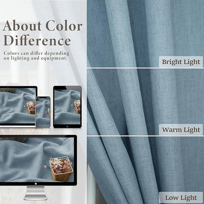 Pitalk Stone Blue Linen Blend Sheer Curtains Back Tab 52 Width by 90 Length Set of 2 Panels Rod Pocket Drapes for Living Room Family Sitting Room Sunroom Cottage Core Decor Blue Curtains for Boys Room