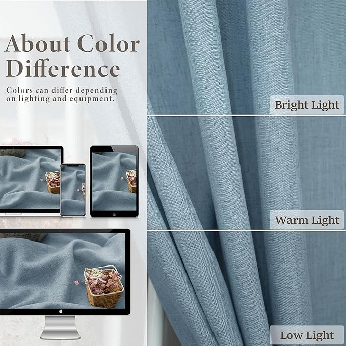 Pitalk Light Blue Wide Curtains for Windows Extra Width 60x90 Inch Long Back Tab Pole Pocket Semi Sheer Light Filter Linen Curtain Blinds for Bedroom Living Room 5 x 7.5 FT 5x7.5 Stone Blue Grey Gray