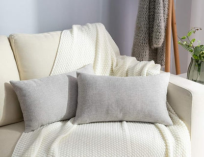 Stellhome Burlap Rectangle Throw Pillow Covers Solid Farmhouse Linen Pillowcase for Home Decoration, Set of 2, 12 x 20 inch (30 x 50 cm), Grey