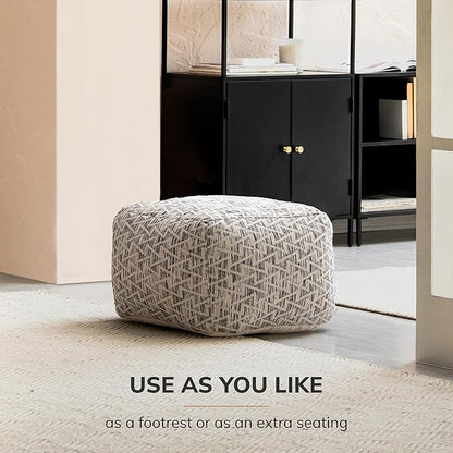Anji Mountain 100% Handmade & Handcrafted Comfortable Home Décor Pouf Ottoman Footrest for Living Room, Bedroom, Nursery, Kidsroom, Patio Furniture - (22" x 22" x 16"- Black,Ivory)
