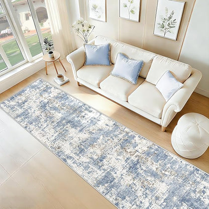 2.6x10 Runner Rug for Hallway, Washable Modern Abstract Runner Rugs Neutral Soft Non Slip Kids Rug Stain Resistant Indoor Runners for Hallways Entryway Bedroom Kitchen Laundry Room(Blue, 2'6''x10')