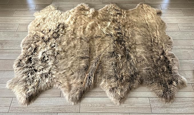 Free Shape Luxury Soft Fluffy Shag Area Rug Octo 8 Pelts 6'x8',180x240 cm - Vegan Fur Ultra Soft Indoor Carpet Nursery Rugs for Bedroom Home Decor, Brown with Beige Tips