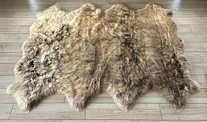 Free Shape Luxury Soft Fluffy Shag Area Rug Octo 8 Pelts 6'x8',180x240 cm - Vegan Fur Ultra Soft Indoor Carpet Nursery Rugs for Bedroom Home Decor, Brown with Beige Tips
