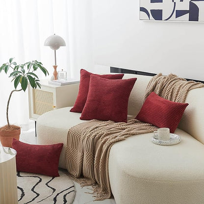 Home Brilliant Lumbar Throw Pillow Covers 12x20 inch 2 Pack Solid Striped Corduroy Dark Red Rectangle Pillow Cover for Sofa Couch Wedding Valentines Decorations, 12 x 20 inch, Burgundy