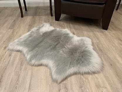 LAMBZY Faux Sheepskin Super Soft Hypoallergenic Silky Shag Rug for Living Room, Kids Room, Sofa (Single 2'x3', Grey)