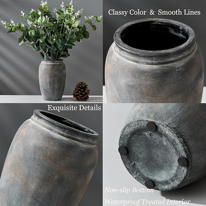 8.2 Inch Ceramic Terracotta Rustic Vase Home Decor Farmhouse Decorative Vase for Living Room Entryway Floor Holiday Wedding-Black Bronze