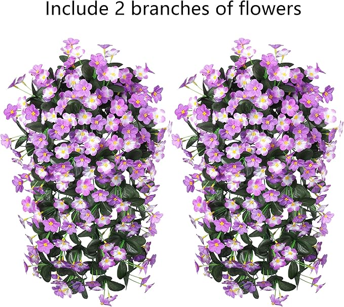 HyeFlora 2PCS Artificial Hanging Flowers for Outdoors, Faux Daisy Plants Fake Silk Orchid Long Stems UV Resistant Mums for Home Garden Wall Party Indoor Outdoor Decor(Light Fuchsia and Fuchsia)