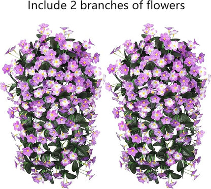 HyeFlora 2PCS Artificial Hanging Flowers for Outdoors, Faux Daisy Plants Fake Silk Orchid Long Stems UV Resistant Mums for Home Garden Wall Party Indoor Outdoor Decor(Light Fuchsia and Fuchsia)