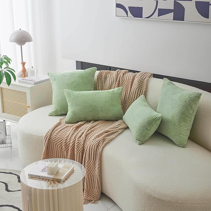 Home Brilliant Sage Green Rectangle Spring Pillow Covers 12x20 Lumbar Pillow Cover Accent Corduroy Striped Oblong Throw Pillows for Couch Decor, Set of 2, 12 x 20 inch, Sage Green