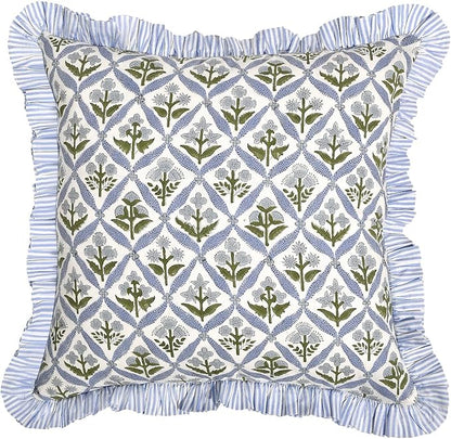 Ridhi Modern Farmhouse Pillow Covers Decorative Cotton Throw Pillow Covers Set of 2 Light Steel Blue Cushion Covers with Ruffle for Couch Sofa Bed Living Room Spring Home Decor 20x20