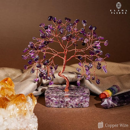 KARMAPLEDGE Amethyst Crystal Tree of Life Birthday Gifts for Women, Handmade Chakra Healing Crystals Tree for Home and Office Desk Decor, Positive Energy, Good Luck, Money, Spiritual Gifts for Mom