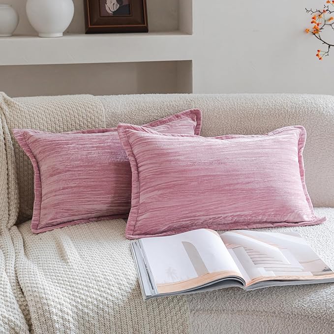 Neelvin Set of 2 Velvet Decorative Throw Pillow Covers 12x20 Inch Pink Modern Luxury Cushion Covers Textured Pillow Cases for Living Room Home Decor Couch Sofa