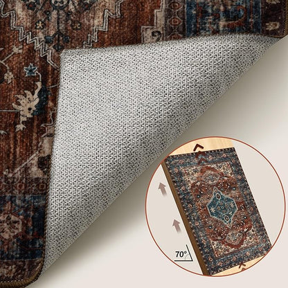 Tangsoo Oriental 2x3 Washable Rugs for Entryway Vintage Non Slip Small Area Rug, Indoor Front Door Rug, Print Door Mat Indoor Entrance Soft Low Pile Throw Rug for Entry Kitchen Bedroom Bathroom