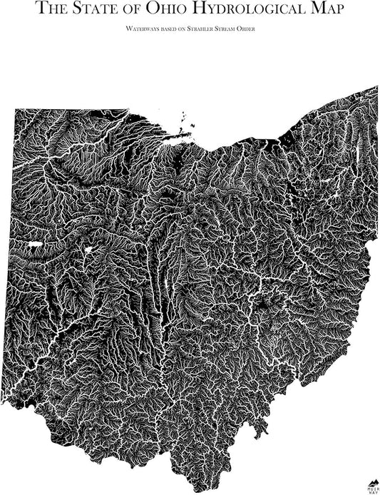 Muir Way Hydrological River Map of Ohio - Watershed Topographic Wall Art for Home, Office, or Travel Decor - Unframed Flat Paper Print, 24x30