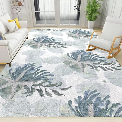 Starfish Seaweed Coral Area Rug, Sea Plants Non Slip Noise Reduction Kids Rugs, Machine Washable Durable Carpet for Indoor Bedroom Living Room Office Decor Rug - 6 ft x 9 ft
