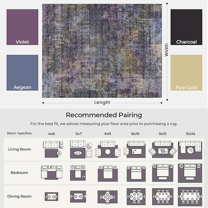Kokia Abstract Area Rugs 9x12 Bedroom Washable Decor Low Pile Non-Slip Non-Shedding Indoor Black Gray Carpet Foldable Stain Resistant Floor Mat Living Room Dining Room, Oslo Nebula