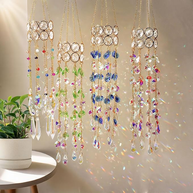 HDCRYSTALGIFTS 2 Pack Crystal Suncatchers for Window Hanging, Rainbow Maker Crystal Prism Sun Catcher Indoor Window Outdoor Home Garden Decor Retirement Gift,17inch