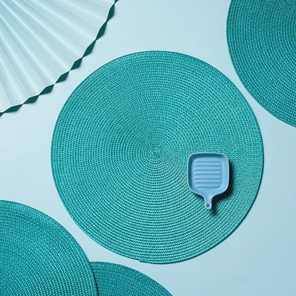 AHHFSMEI Round Braided Placemats 15 Inch Round Table Mats for Dining Tables Natural Woven Heat Resistant Place mats Set of 6 (Turquoise)