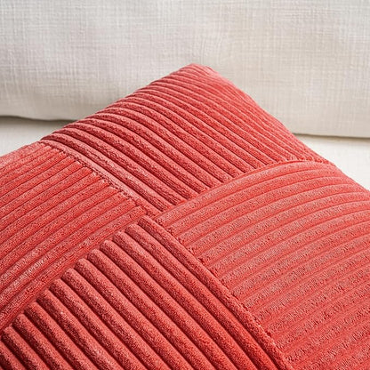Fancy Homi 2 Packs Red Decorative Throw Pillow Covers 22x22 Inch for Living Room Couch Bed Sofa, Holiday Christmas Home Decor Gift, Soft Corss Corduroy Patchwork Accent Square Cushion Case 55x55 cm