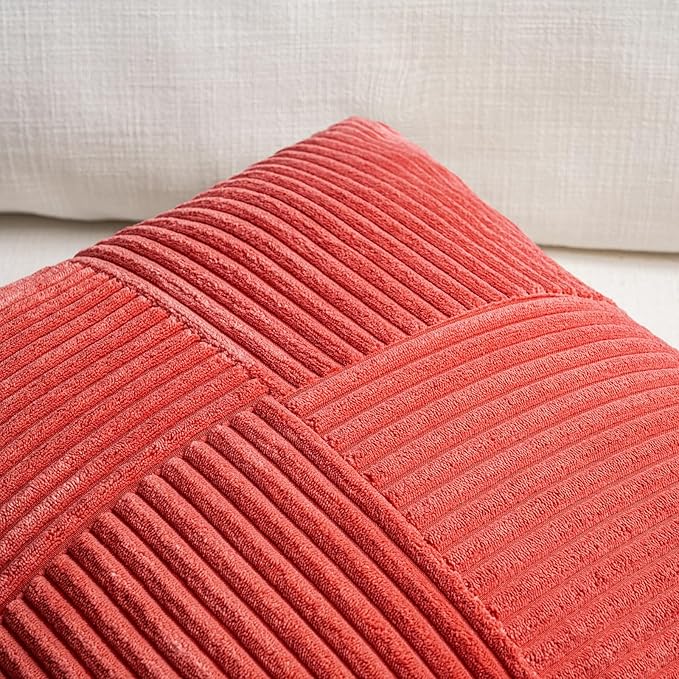 Fancy Homi 2 Packs Red Lumbar Decorative Throw Pillow Covers 14x24 Inch for Couch Bed Sofa, Holiday Christmas Home Decor Gift, Soft Striped Corduroy Rectangle Accent Cushion Case 35x60 cm