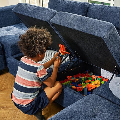 Belffin Modular Sectional Sofa L Shaped Sofa Couch with Storage Seats Convertible Sectional Couch Modular Sofa with Reversible Chaise Fabric Blue