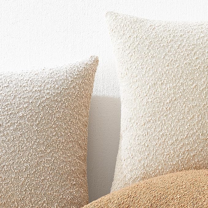 Mixhug Decorative Boucle Throw Pillow Covers, Dark Flax, 12 x 20 Inches, Pack of 2 - Neutral Textured Boho Pillow Covers for Couch and Bed