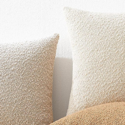 Mixhug Decorative Boucle Throw Pillow Covers, Dark Flax, 12 x 20 Inches, Pack of 2 - Neutral Textured Boho Pillow Covers for Couch and Bed