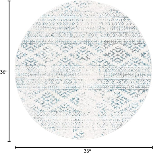 SAFAVIEH Tulum Collection Area Rug - 3' Round, Ivory & Turquoise, Moroccan Boho Tribal Design, Non-Shedding & Easy to Clean, Ideal for Entryway, Foyer, Accent Space, Bedroom (TUL272E)