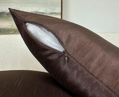 Aiking Home 24x24 Inches Faux Silk Square European Shams, Zipper Closure, Brown (Set of 2)