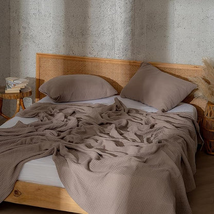 Muslin Blanket - Pure 100% Turkish Cotton Airy Soft Light Versatile Gauze Throw Blanket for Bed, Couch, Sofa (Taupe, Twin XL Size (71" x 95" inch))