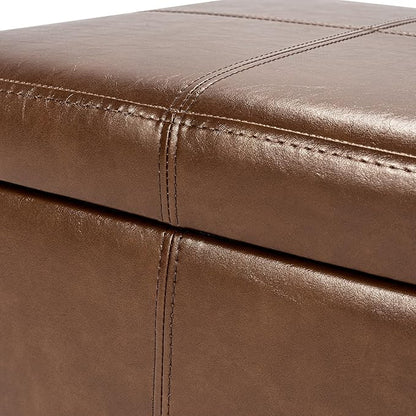 Adeco Faux Leather Cube Storage Ottoman, Coffee Brown Ottomans for Living Room, Bedroom