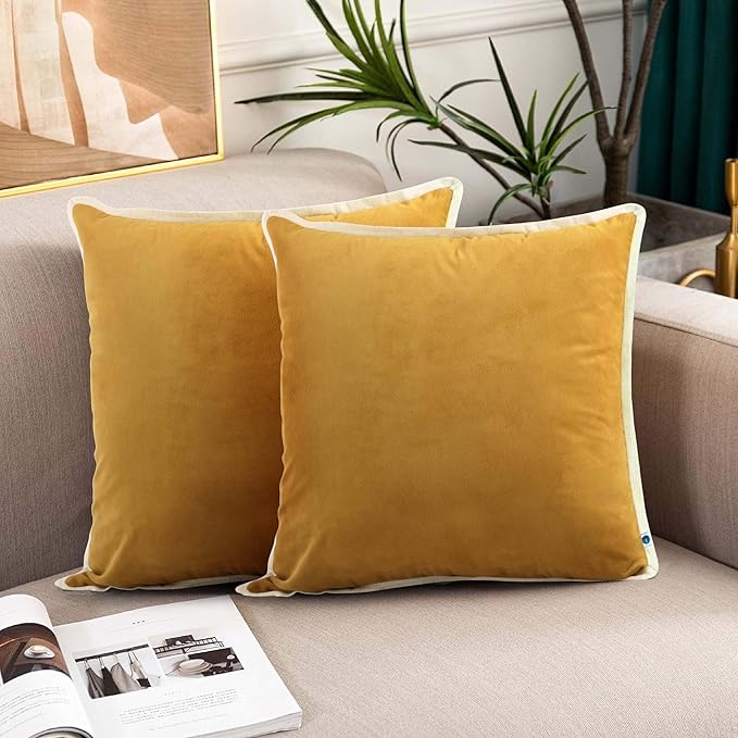FINGERCRAFT Decorative Throw Pillow Cover Pack of 2 Soft Velvet Cushion Cover, Sofa and Bedroom Pillow Case 18" x 18" Gold