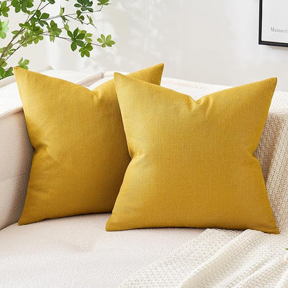 MIULEE Pack of 2 Decorative Linen Burlap Textured Pillow Covers Farmhouse Boho Accent Pillowcases Spring Home Decor for Couch Sofa Bedroom Living Room 18x18 Inch Bright Yellow
