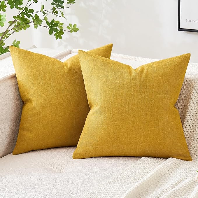 MIULEE Pack of 2 Decorative Linen Burlap Textured Pillow Covers Farmhouse Boho Accent Pillowcases Spring Home Decor for Couch Sofa Bedroom Living Room 20x20 Inch Bright Yellow